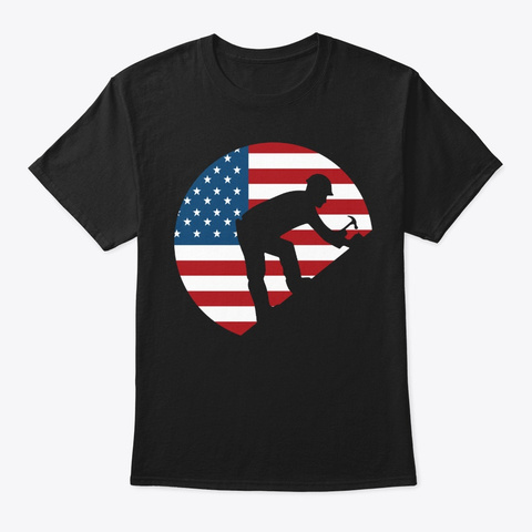 Roofer American Flag 4th Of July Vintage Black T-Shirt Front