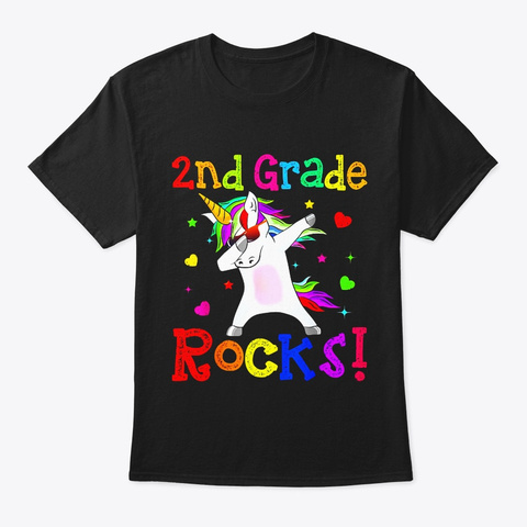 Dabbing 2nd Grade Rocks Unicorn Tshirt Black T-Shirt Front