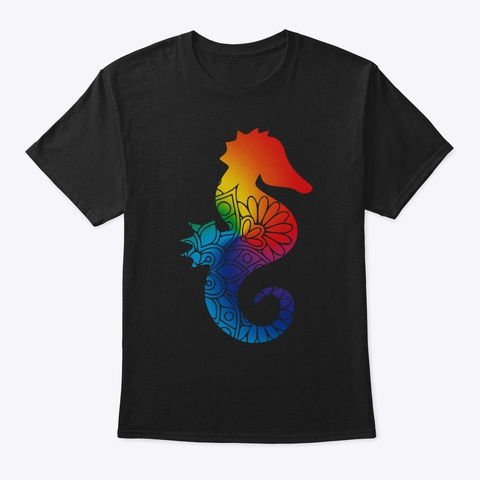 Seahorse Colorful Mandala Black T-Shirt Front