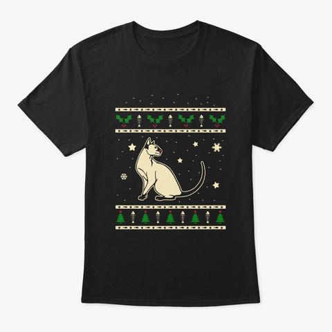 Christmas Modern Siamese Gift Black T-Shirt Front