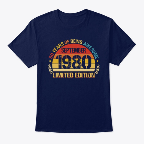 Age   50 Years Awesome September 1980 Navy T-Shirt Front