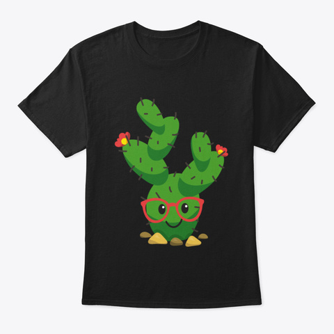 Cute Hipster Cactus Black T-Shirt Front