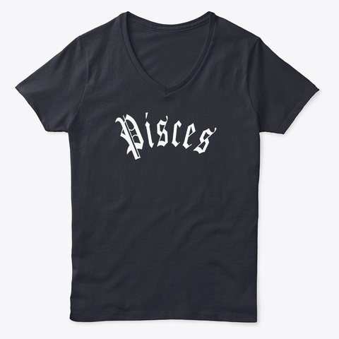 Pisces Blackletter Wht Horoscope Zodiac  Navy Camiseta Front