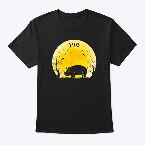 Pig Halloween Vintage Retro Moon Black Kaos Front