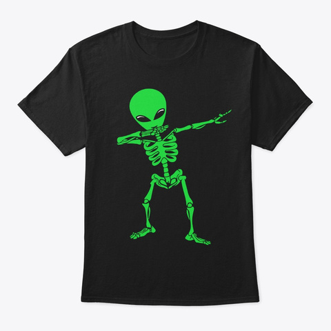 Funny Dabbing Alien Skeleton Black T-Shirt Front