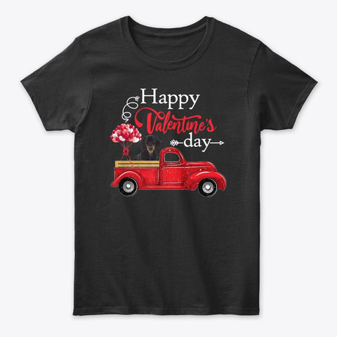 Happy Valentine's Day Truck Dachshund Black T-Shirt Front