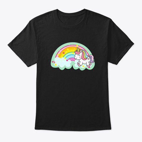 Cute Rainbow Unicorn Black T-Shirt Front