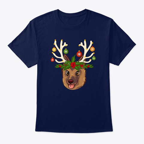 Xmas   Oh My Deer German Shephard Tshirt Navy T-Shirt Front