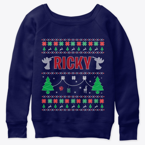 Ugly Christmas Themed Gift For Ricky Navy  T-Shirt Front