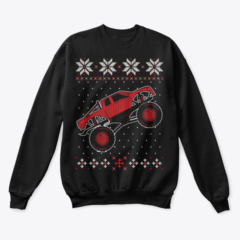 Monster Truck Ugly Christmas Sweatshirt Black T-Shirt Front