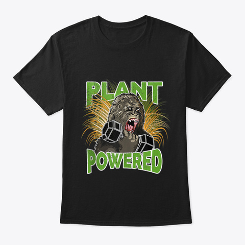Plant Powered Vegan Vegetarian Gorilla G Black áo T-Shirt Front