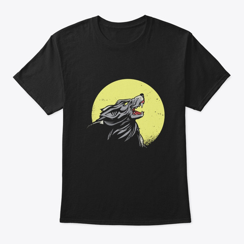 Wolf Howling At The Moon Black T-Shirt Front