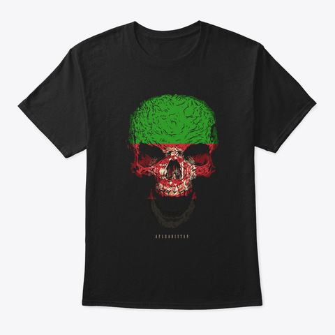 Skull Afghanistan Flag Skeleton Black T-Shirt Front