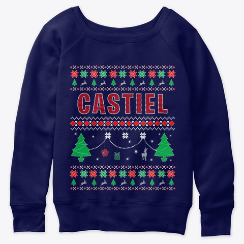 Ugly Christmas Themed Gift For Castiel Navy  T-Shirt Front