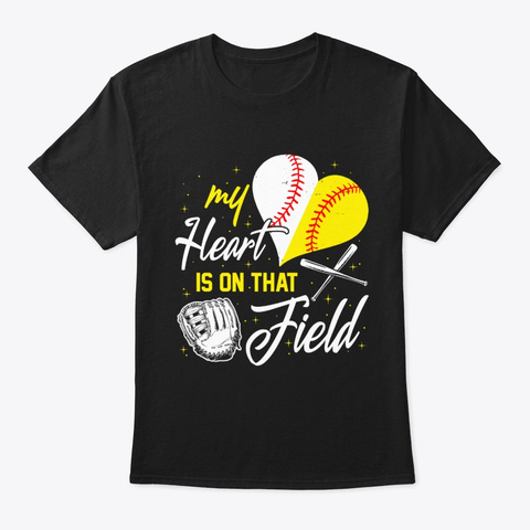 Baseball Softball Player My Heart Is On Black T-Shirt Front