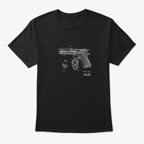 Automatic Pistol Vintage Patent Drawing Black T-Shirt Front