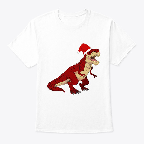 Christmas T Rex Presents And Christmas White T-Shirt Front
