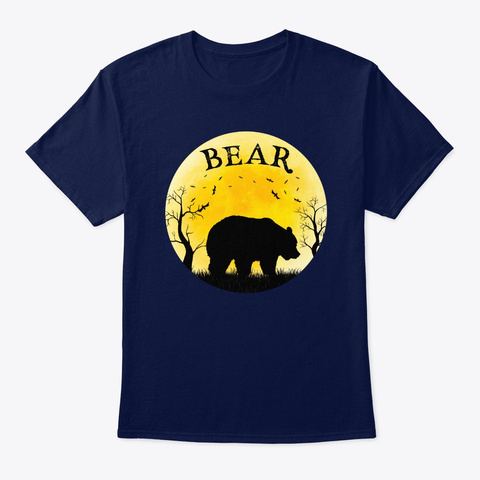 Bear Halloween Design Vintage Full Moon Navy áo T-Shirt Front