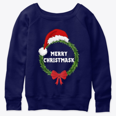 Merry Christmask Christmas Wreath Navy  T-Shirt Front