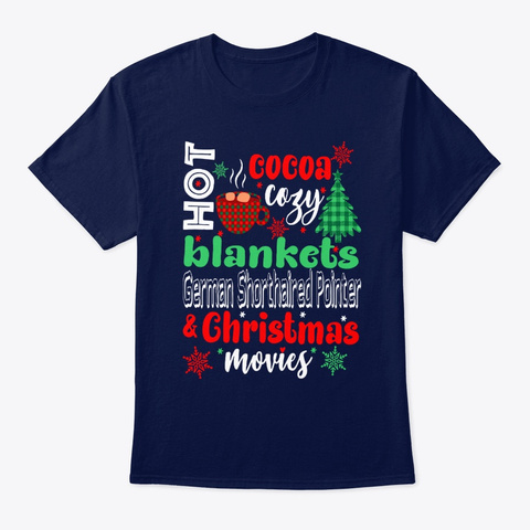 Shorthaired Pointer Christmas Movies Navy T-Shirt Front