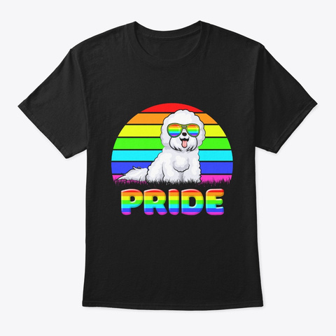 Pride Lgbt Cute Bichon Frise Dog Rainbow Black T-Shirt Front