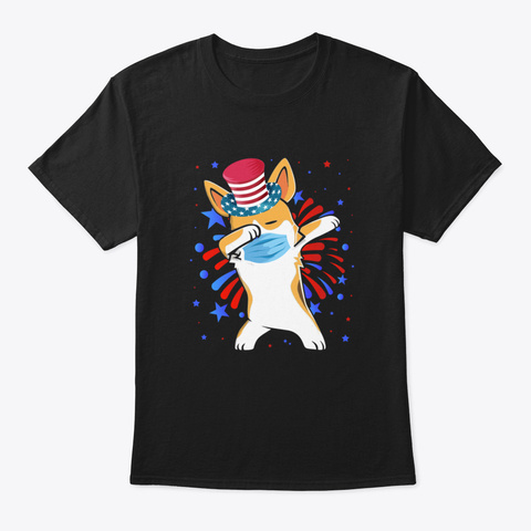 Dabbing Dog American Flag 4 Th Of July Ce Black T-Shirt Front