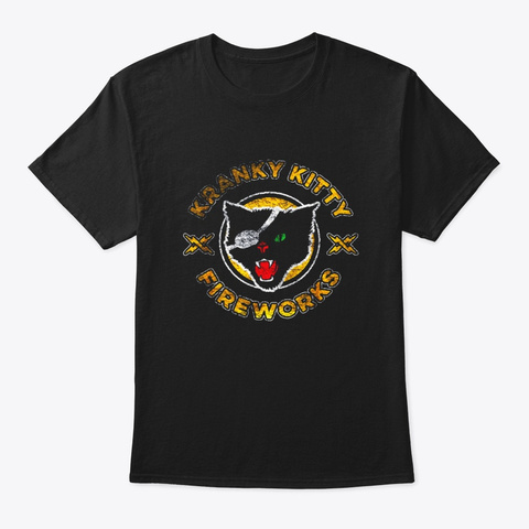 Kranky Kitty Fireworks Funny Pirate Cat Black T-Shirt Front