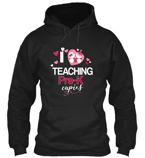 Valentine Teacher I Love Teaching Pre K  Black T-Shirt Front