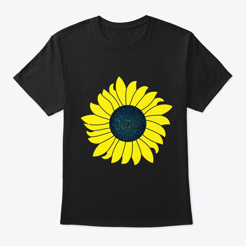 Sunflower Blue Mandala Black T-Shirt Front