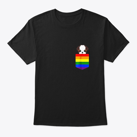 Shih Tzu Dog Pocket Lgbt Gay Pride Black T-Shirt Front