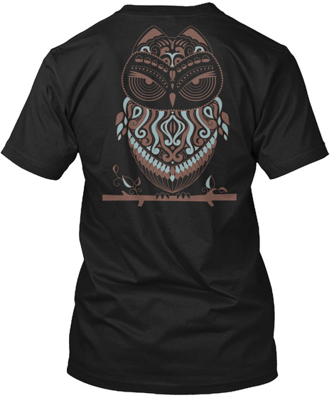 Decorative Owl Black T-Shirt Back