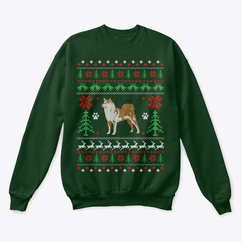 Shiba Inu Christmas Sweater Deep Forest  T-Shirt Front
