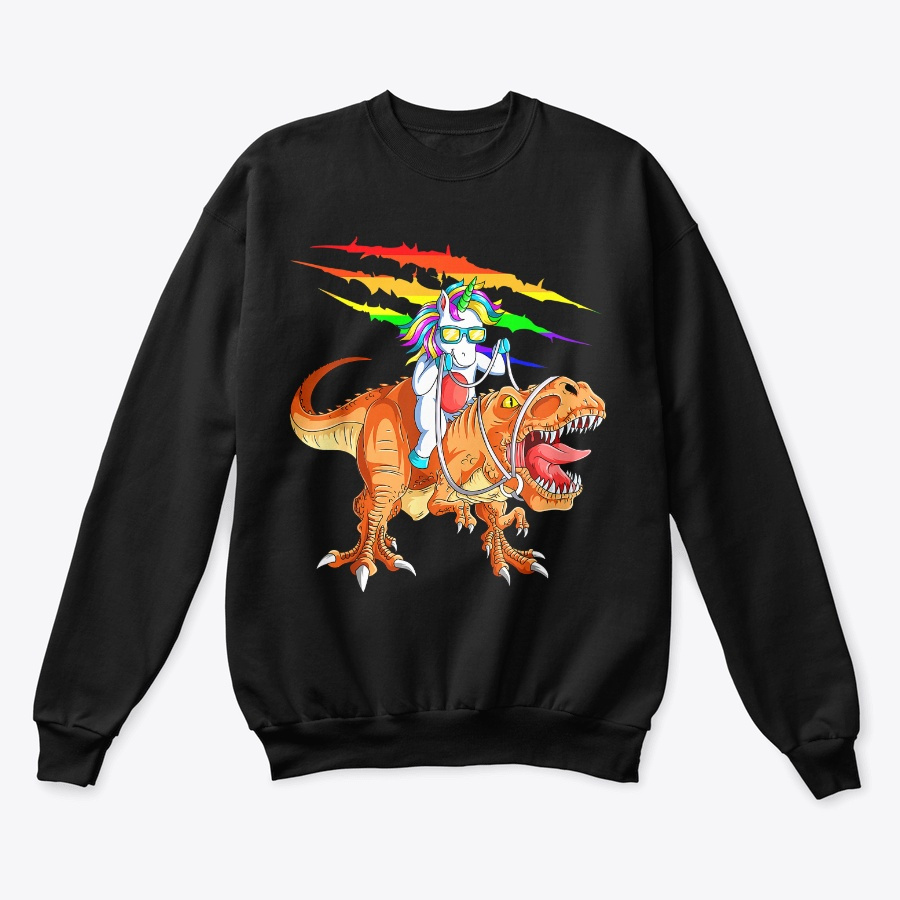 Unicorn Riding Dinosaur T-Shirt Unisex Tshirt
