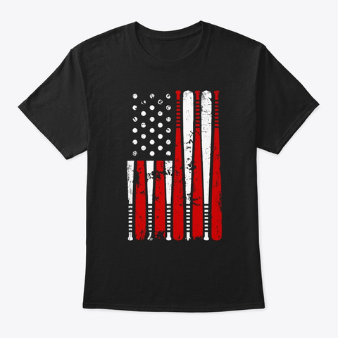 Vintage Baseball Bat American Usa Flag G Black T-Shirt Front