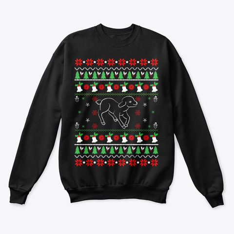 Leicester Longwool Sheep Ugly Sweater Black T-Shirt Front