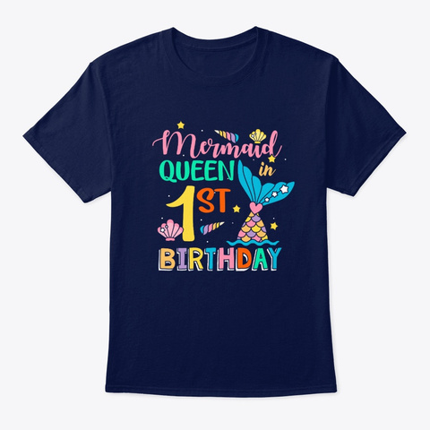 Mermaid Queen In 1st Birthday T Shirt Navy T-Shirt Front