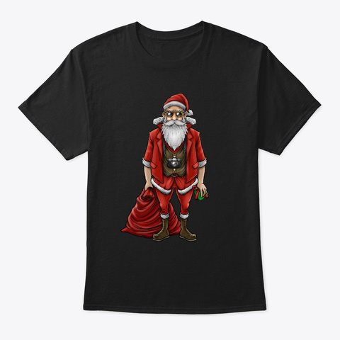 Hipster Santa Claus | Christmas Style Black T-Shirt Front