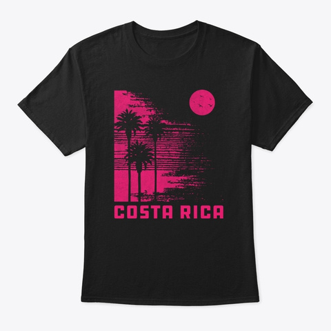 Retro Costa Rica Beach Surfing Wave Black T-Shirt Front