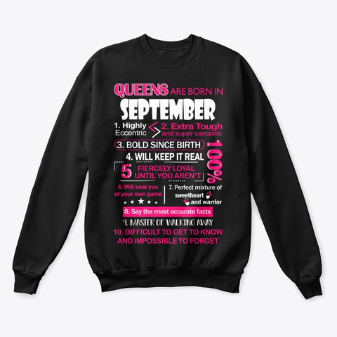 Queens Are Born In September Black T-Shirt Front