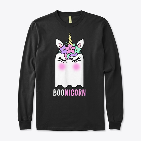 Boonicorn Unicorn Ghost, Unicorn Hallowe Black T-Shirt Front