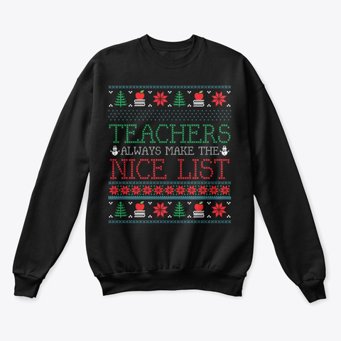 Christmas Teacher Ugly Christmas Xmas Black T-Shirt Front