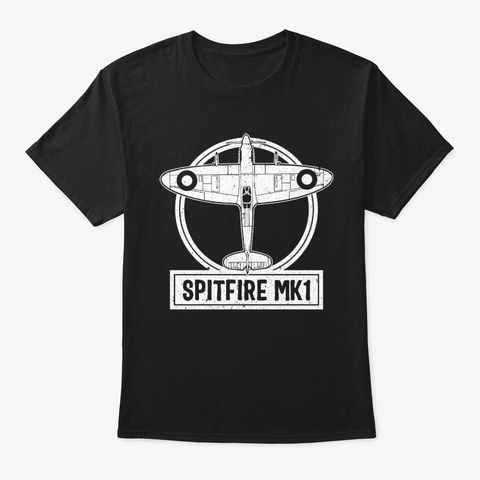 Spitfire Mk.1 Raf Uk British Wwii Black áo T-Shirt Front