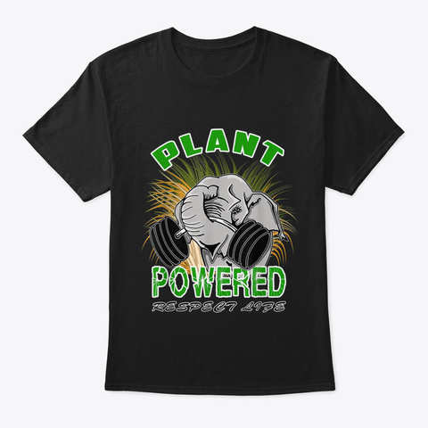 Plant Powered Vegan Vegetarian Elephant  Black T-Shirt Front