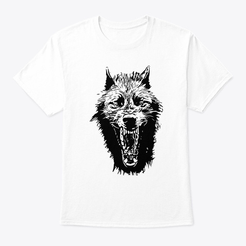 Scary Wolf Horror Graphic Hungry Cool White T-Shirt Front