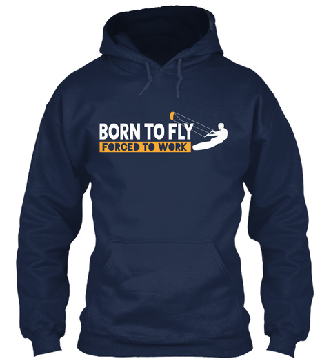 Born To Fly Forced To Work Oxford Navy T-Shirt Front