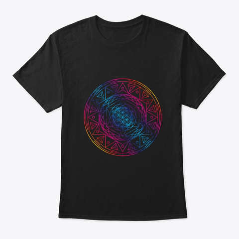 Sacred Geometry Tetra Flower Black T-Shirt Front