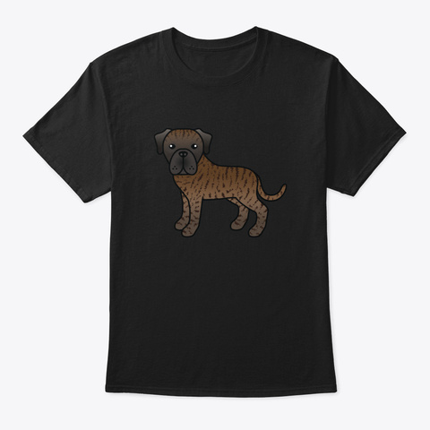 Brindle English Mastiff Dog Cute Cartoon Black T-Shirt Front