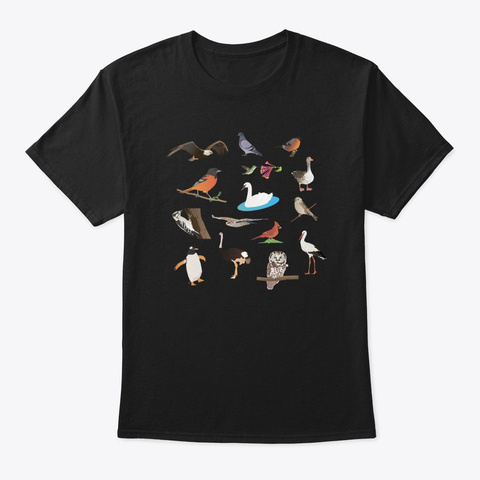 Various Birds Black T-Shirt Front