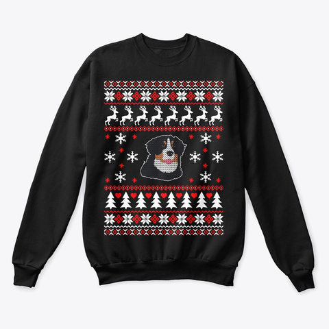 Bernese Mountain Dog Christmas Sweater Black T-Shirt Front