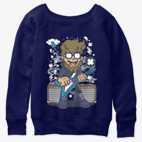 Hipster Rock Star For Animated Character Navy  T-Shirt Front